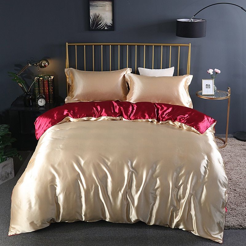 4-Piece Silk Bedding Set Soft Satin Duvet Cover, Fitted Sheet & Pillowcase Set
