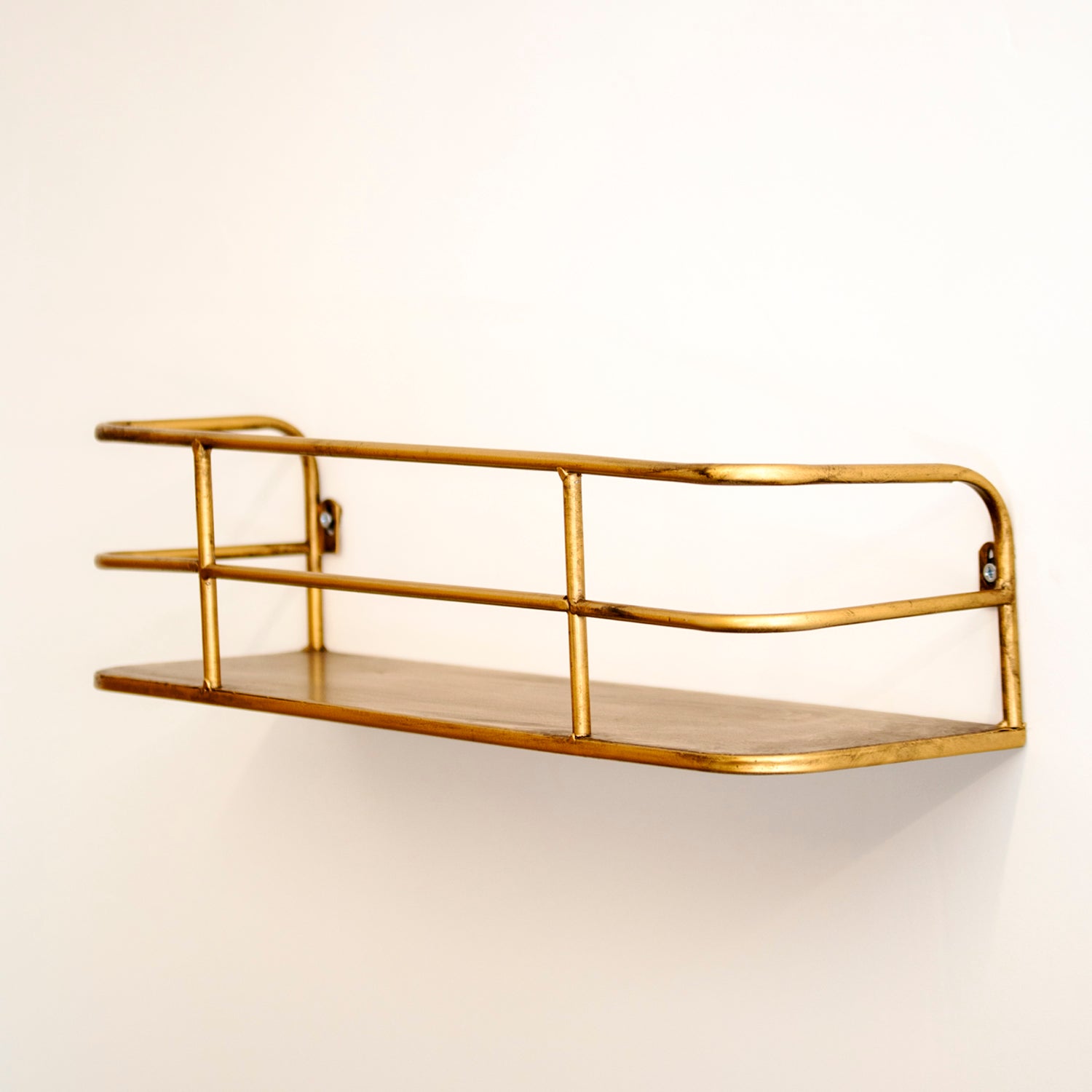 Industrial Gold Metal Wall Shelf with Open Wire Frame – 55 cm