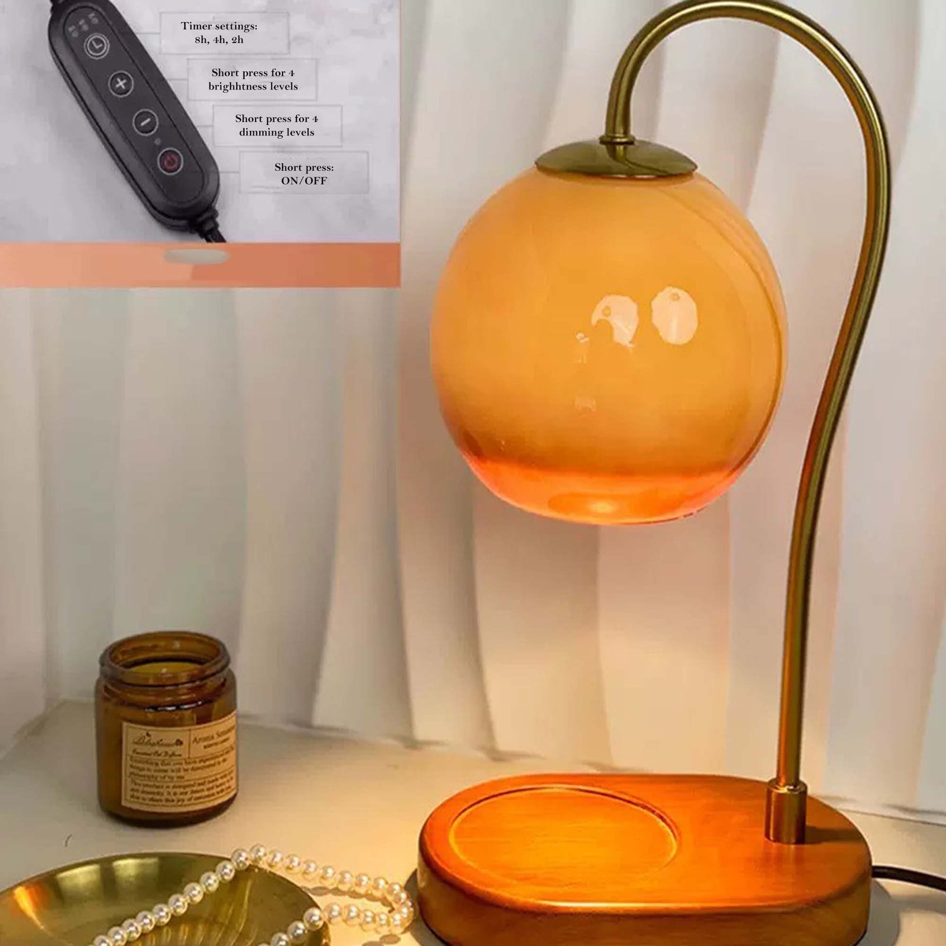 Adjustable Candle Warmer Table Lamp, Flameless Wax Melting Lamp with Dimmer and Timer