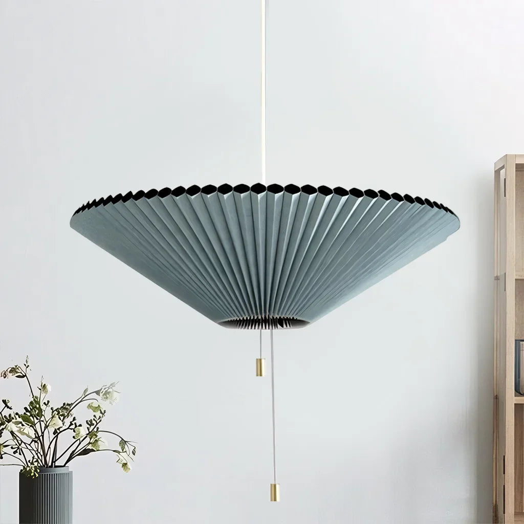 Adjustable Paper Lampshade Pendant Light with Fan-Inspired Design