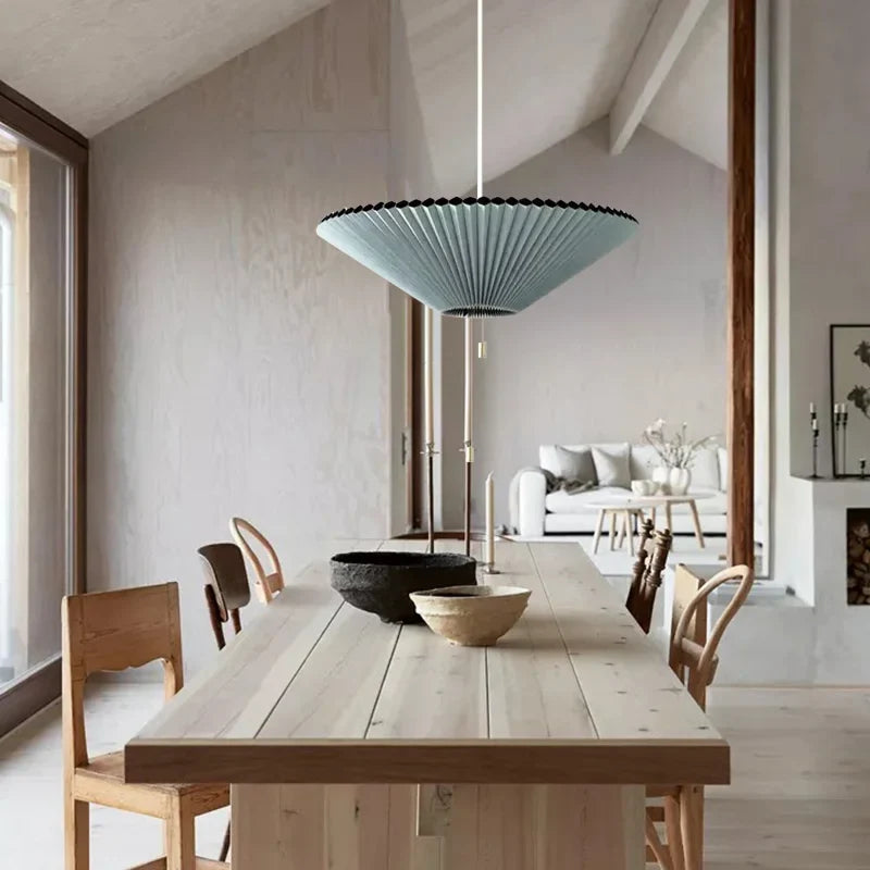 Adjustable Paper Lampshade Pendant Light with Fan-Inspired Design