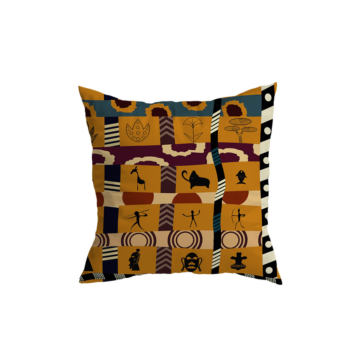 African Pattern Cushion Cover 45cm x 45cm – Soft Linen Decorative Pillow for Modern Boho Interiors