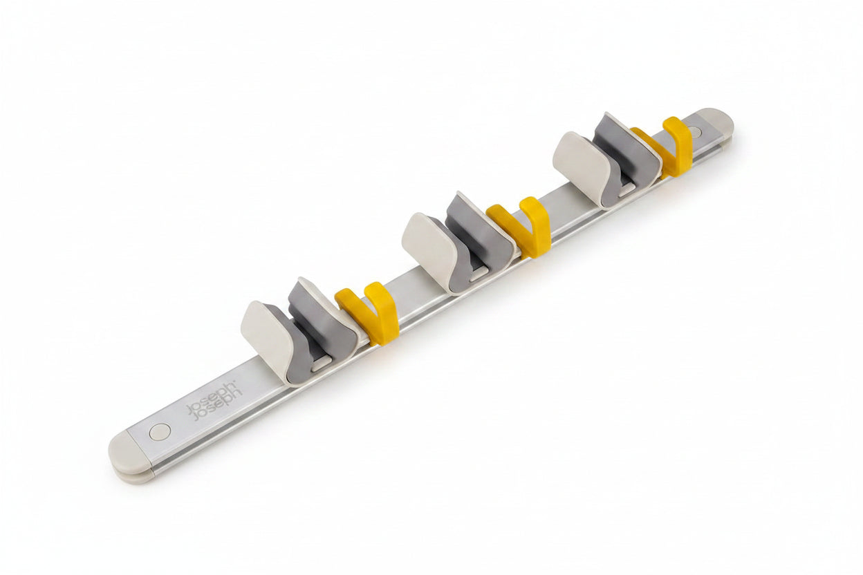 Aluminium Cleaning Tool Storage Rail – Adjustable Hooks and Pole Grips for Organised Storage