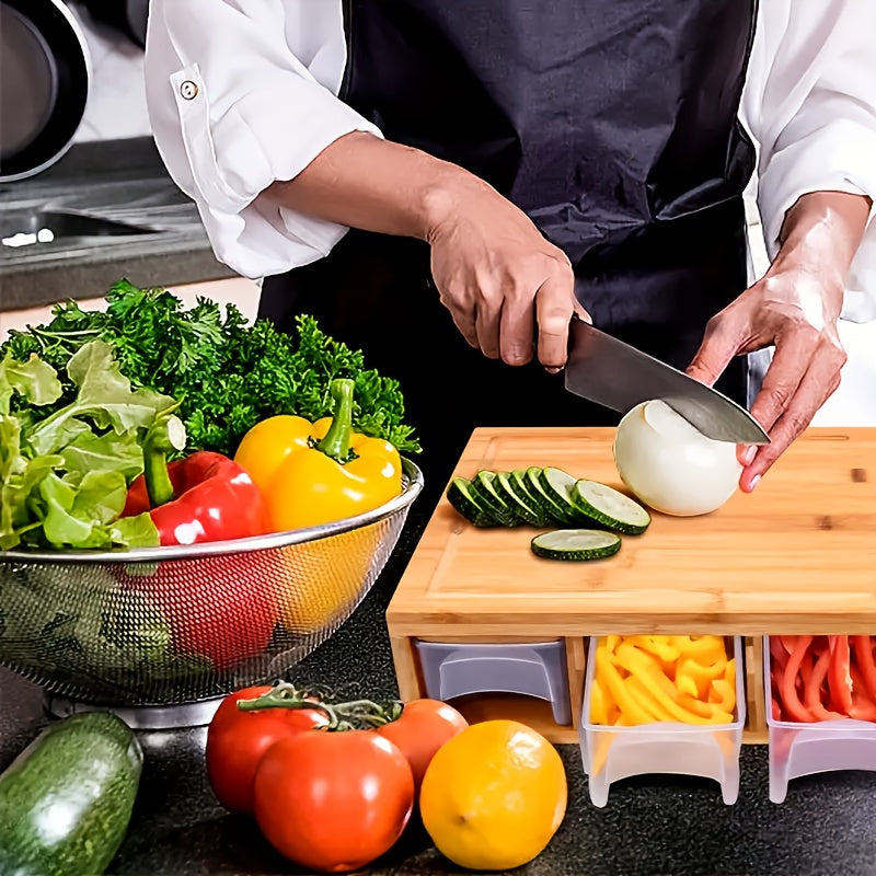 Bamboo Cutting Board with Storage Trays & Interchangeable Graters