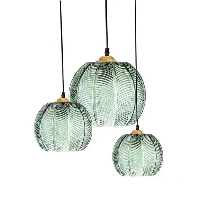 Boho Tropical Palm Leaf Glass Pendant Light – Elegant Kitchen Hanging Light Fixture with Adjustable Height
