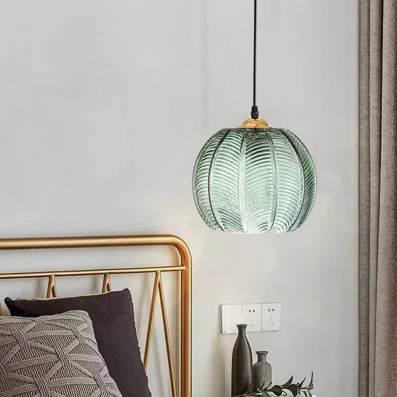 Boho Tropical Palm Leaf Glass Pendant Light – Elegant Kitchen Hanging Light Fixture with Adjustable Height