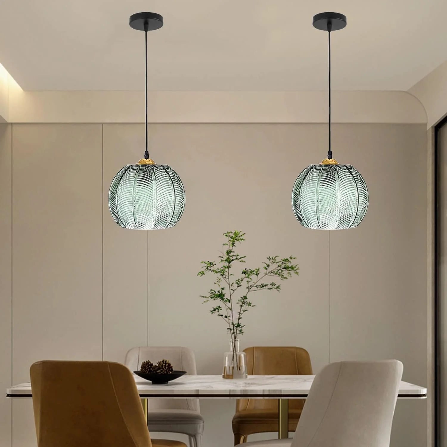 Boho Tropical Palm Leaf Glass Pendant Light – Elegant Kitchen Hanging Light Fixture with Adjustable Height