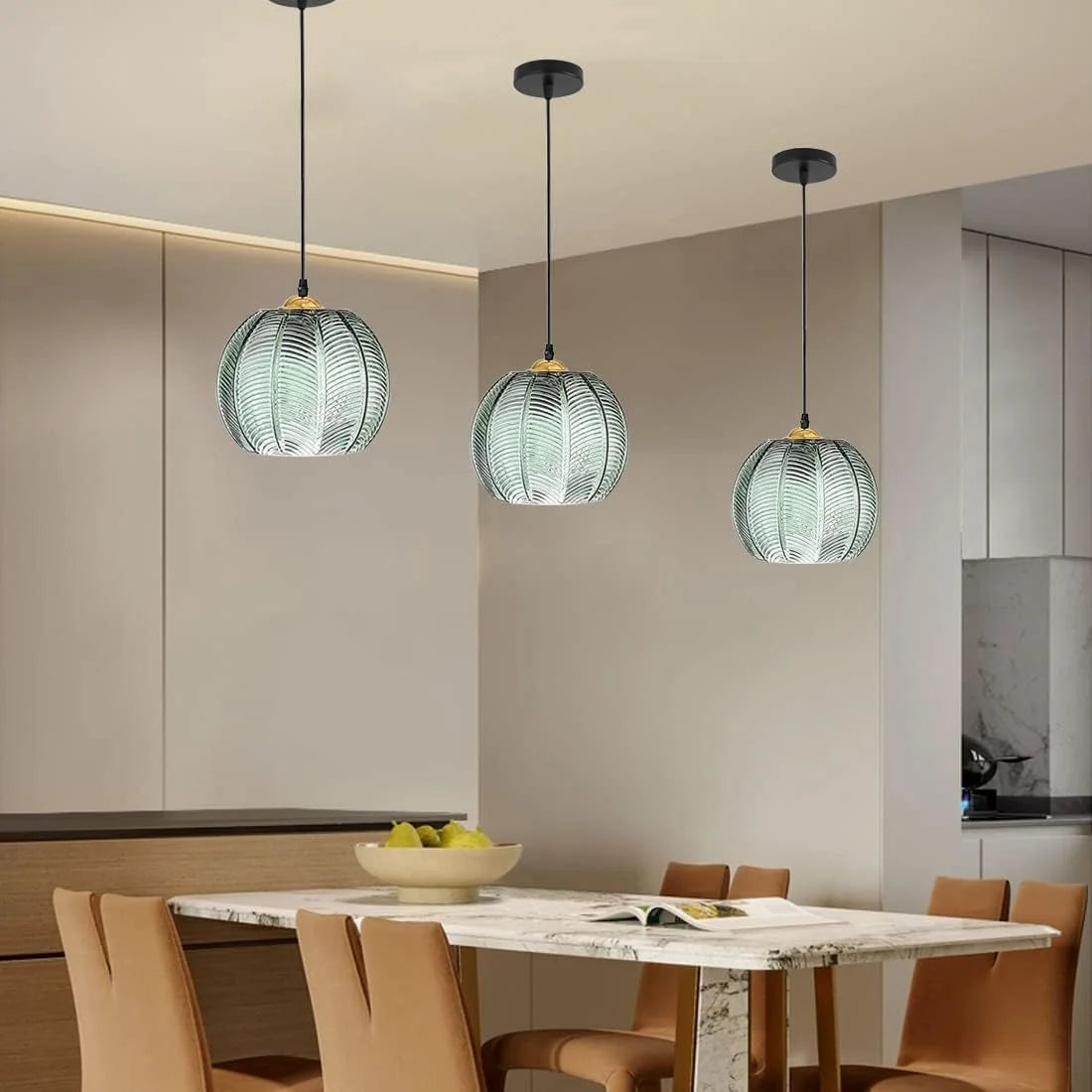 Boho Tropical Palm Leaf Glass Pendant Light – Elegant Kitchen Hanging Light Fixture with Adjustable Height