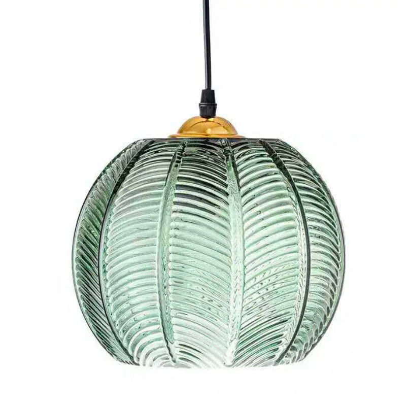 Boho Tropical Palm Leaf Glass Pendant Light – Elegant Kitchen Hanging Light Fixture with Adjustable Height