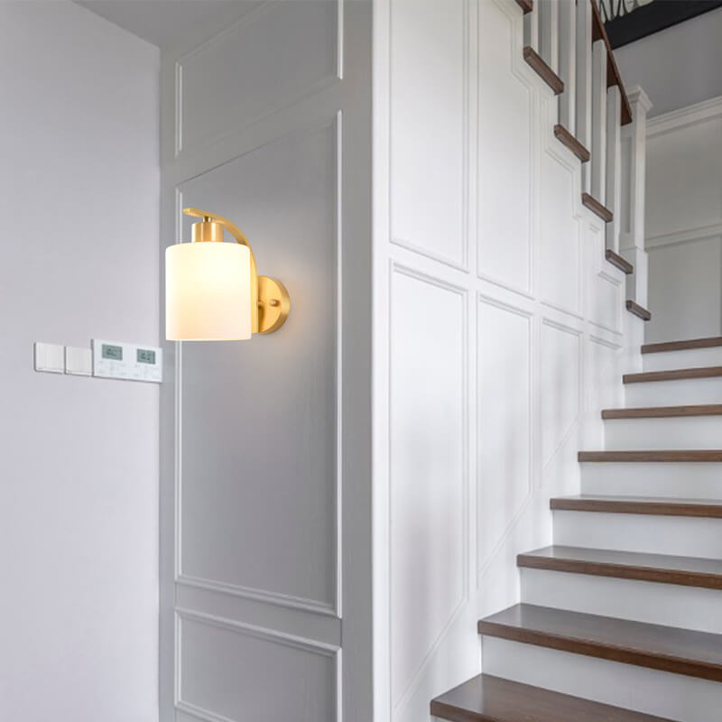 Brass-Finish Wall Light with Milk Glass Globe Shade
