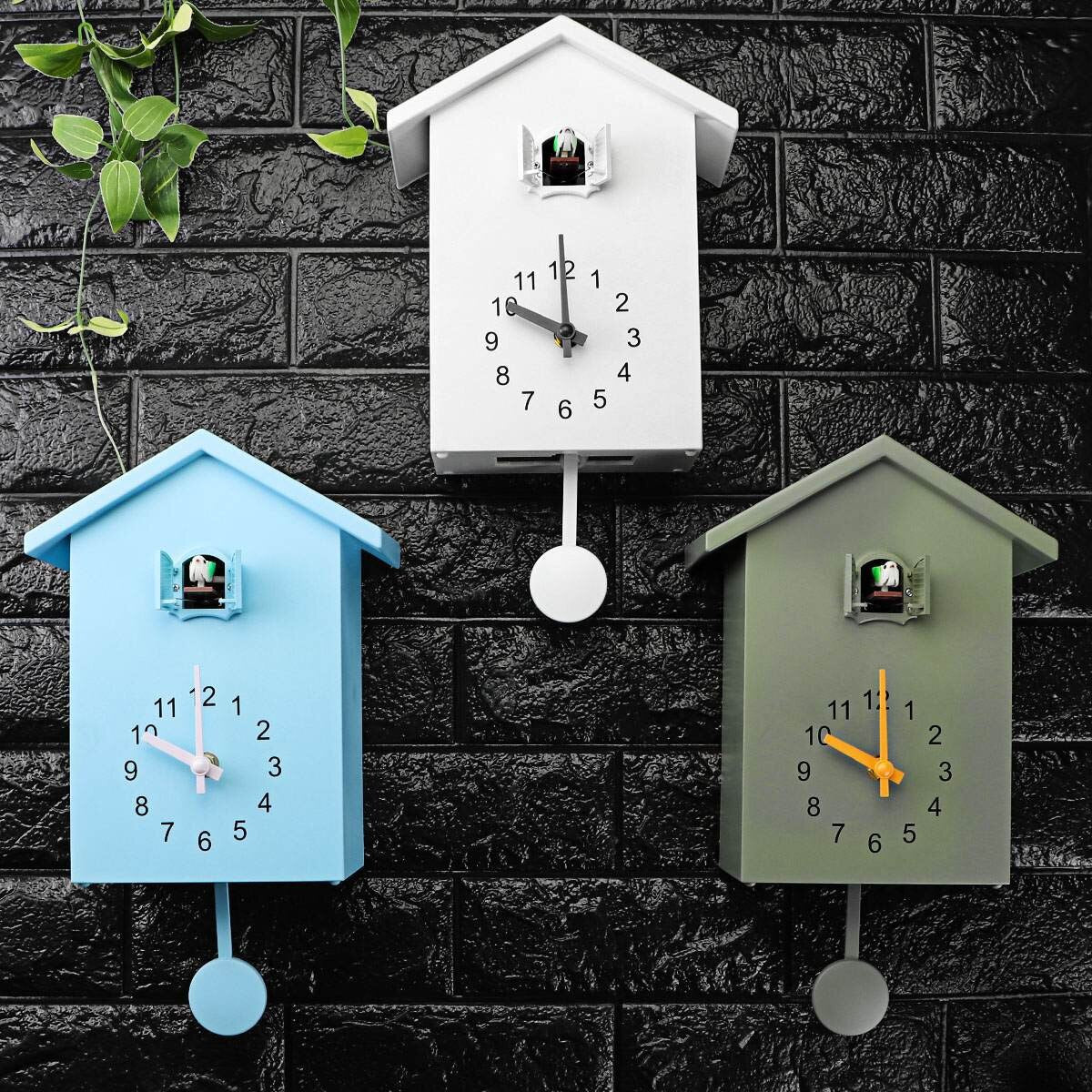 Charming Cuckoo Wall Clock Decor – 20x25 cm Battery Operated Clock in Blue, White, and Green for Cozy Home Design