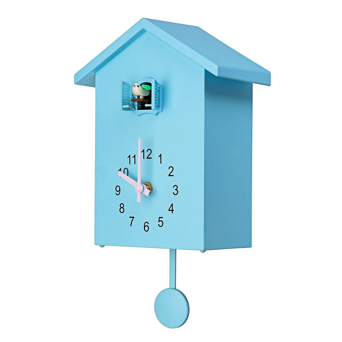 Charming Cuckoo Wall Clock Decor – 20x25 cm Battery Operated Clock in Blue, White, and Green for Cozy Home Design