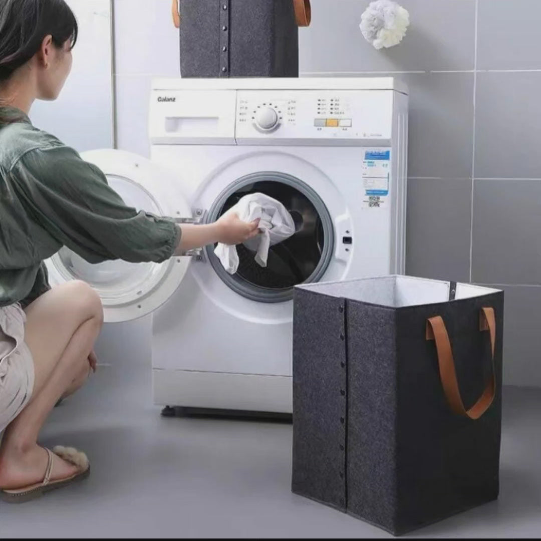 Collapsible Leather Laundry Basket