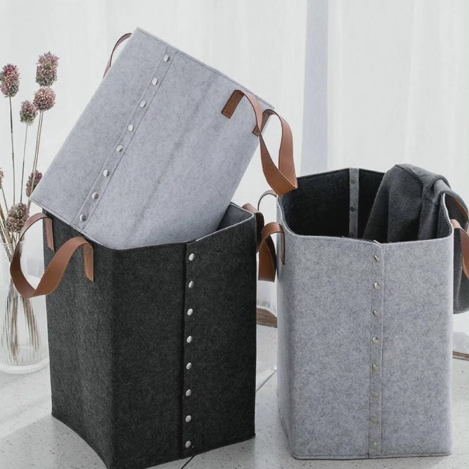 Collapsible Leather Laundry Basket