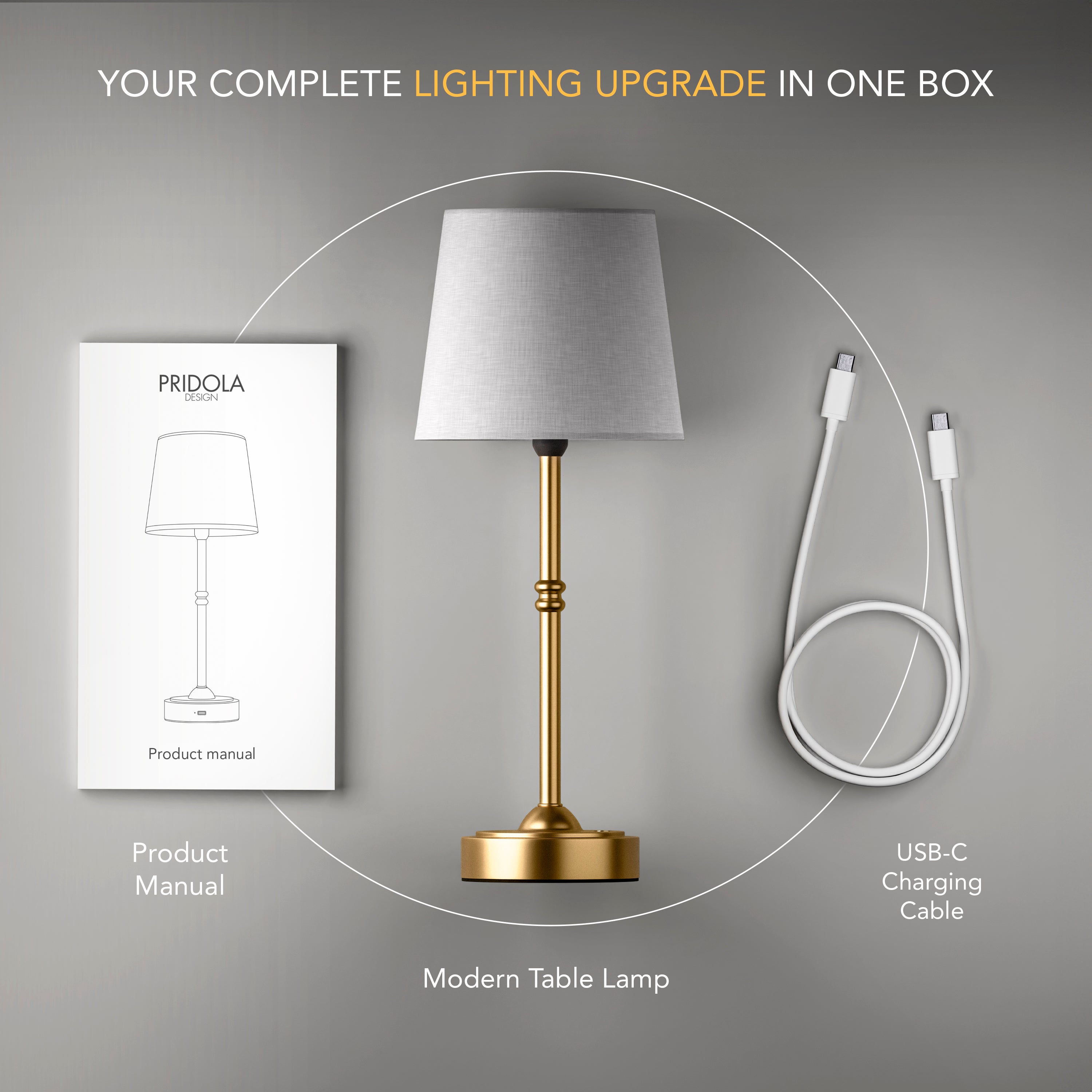 Contemporary Table Lamp with Adjustable Brightness – Modern Bedside or Living Room Lamp in Black and White