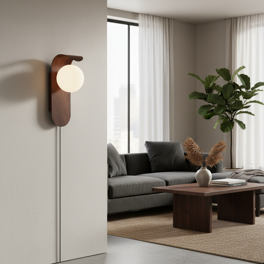 Curved Fixture and Frosted Globe Wall Lamp