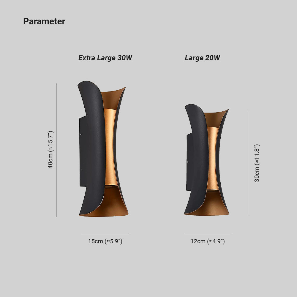 Curved Outdoor Wall Lights - IP65 Waterproof LED Lamp in Metal and Acrylic for Garden and Corridor Lighting