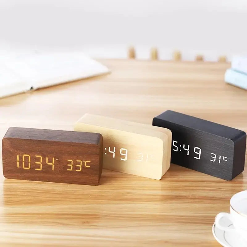 Digital Wooden Alarm Clock with LED Display – Silent, Eco-Friendly Design
