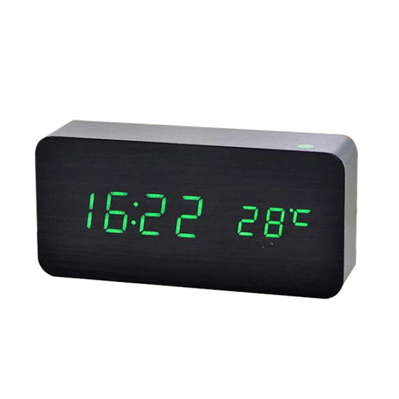 Digital Wooden Alarm Clock with LED Display – Silent, Eco-Friendly Design