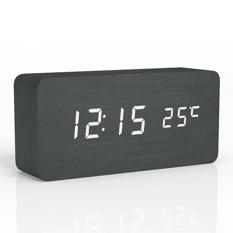 Digital Wooden Alarm Clock with LED Display – Silent, Eco-Friendly Design