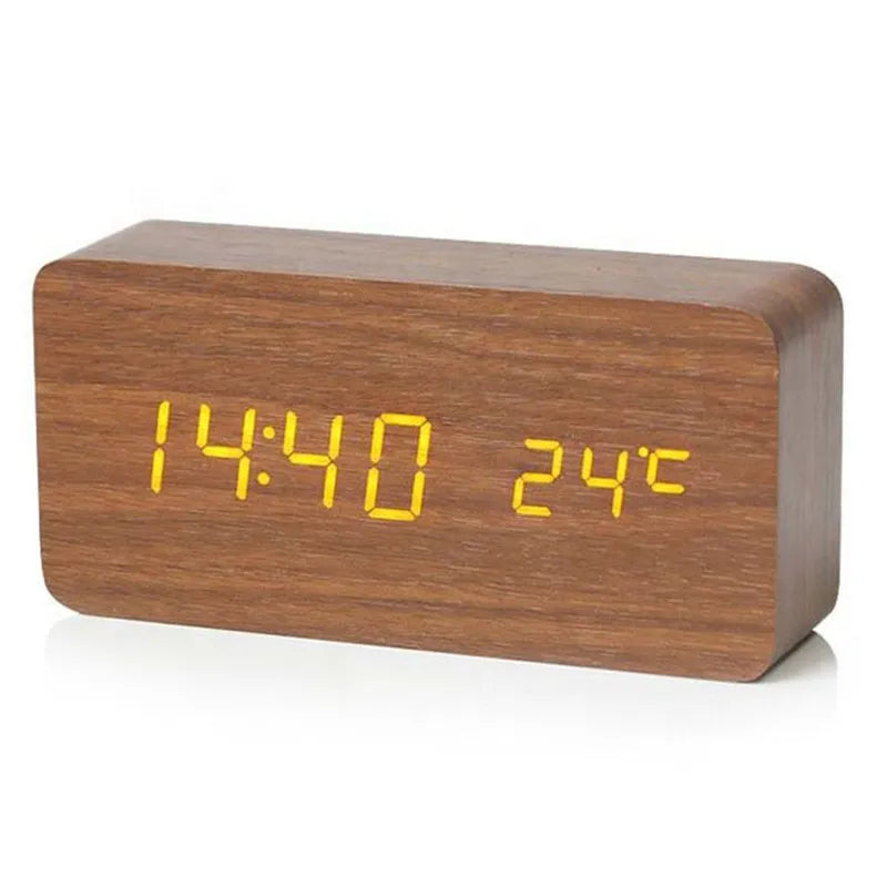 Digital Wooden Alarm Clock with LED Display – Silent, Eco-Friendly Design