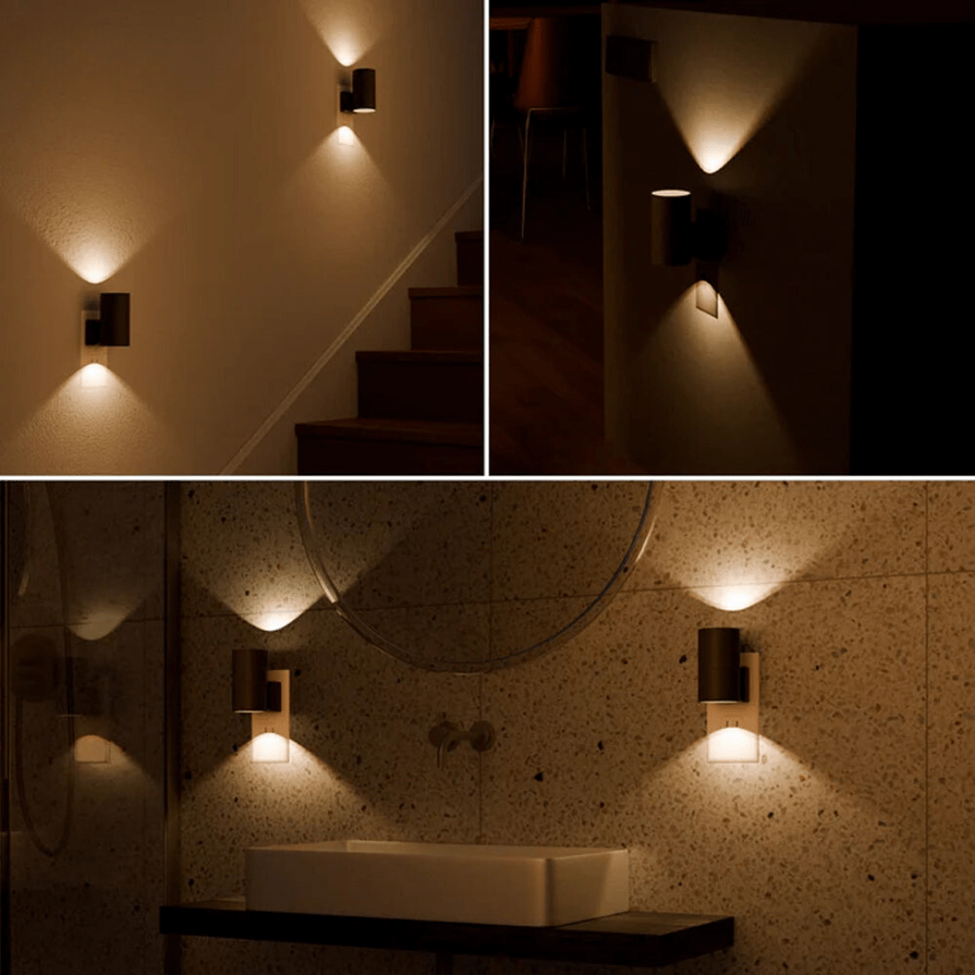 Dimmable LED Plug In Wall Lamp with Automatic Light Sensor – Modern Industrial Design for Home Illumination