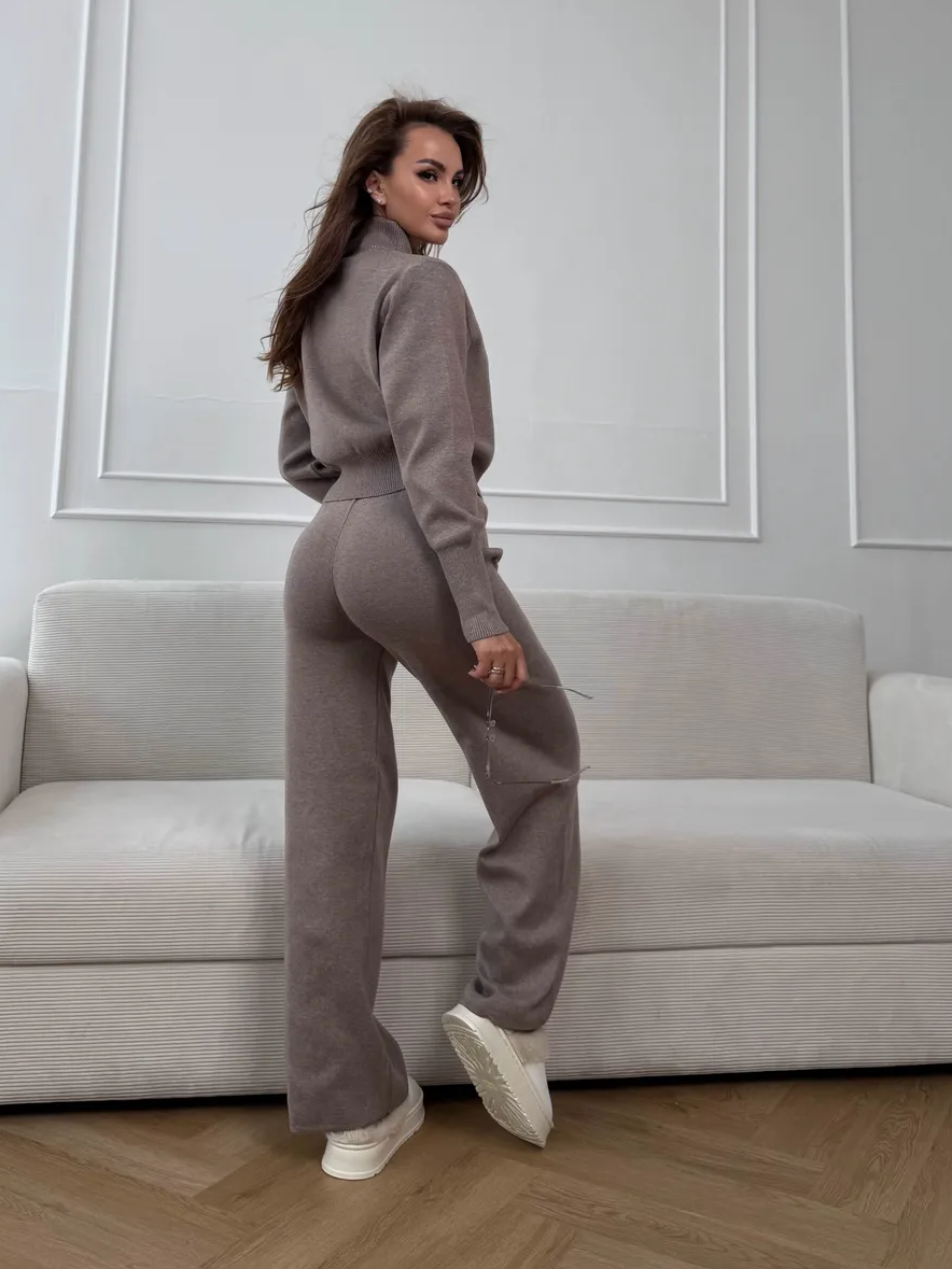 Women's Double-Zip Slim-Fit Knit Sweater Set