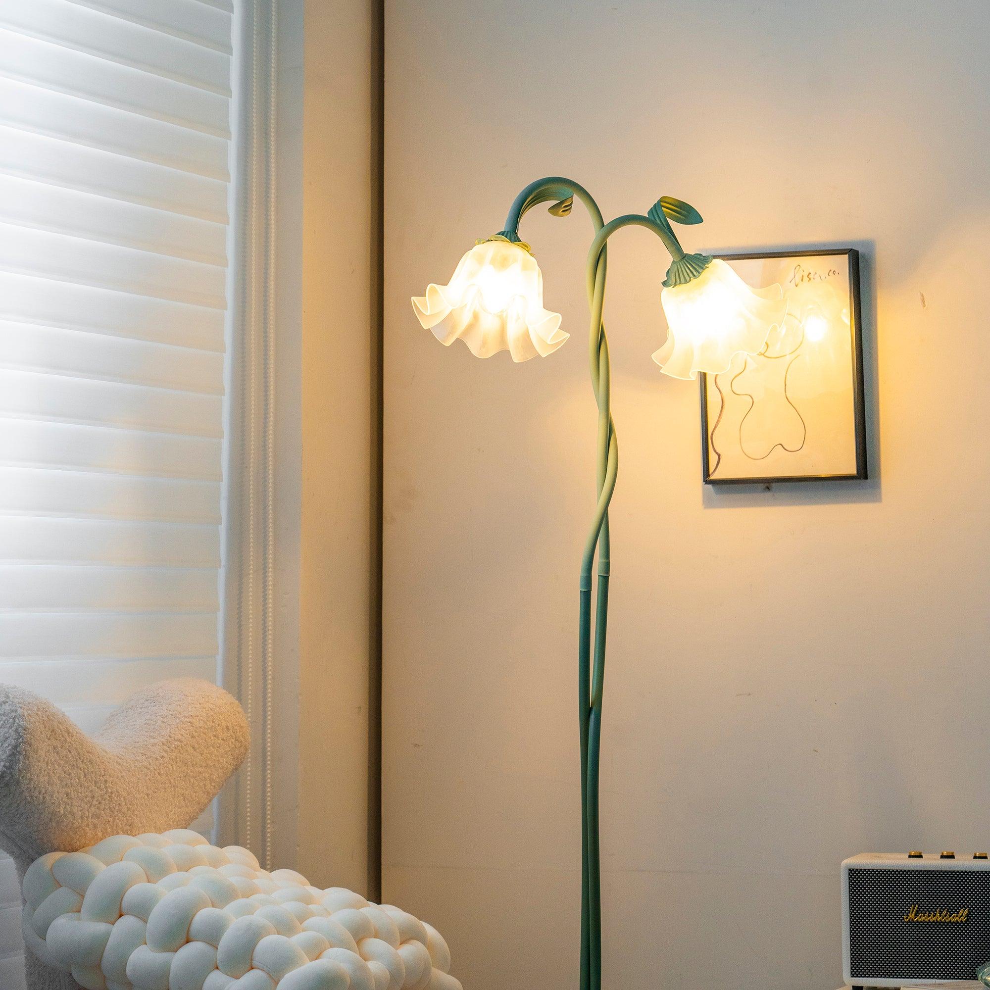 Elegant Modern Floor Lamp with Green Matte Finish and White Acrylic Shade for Living Room