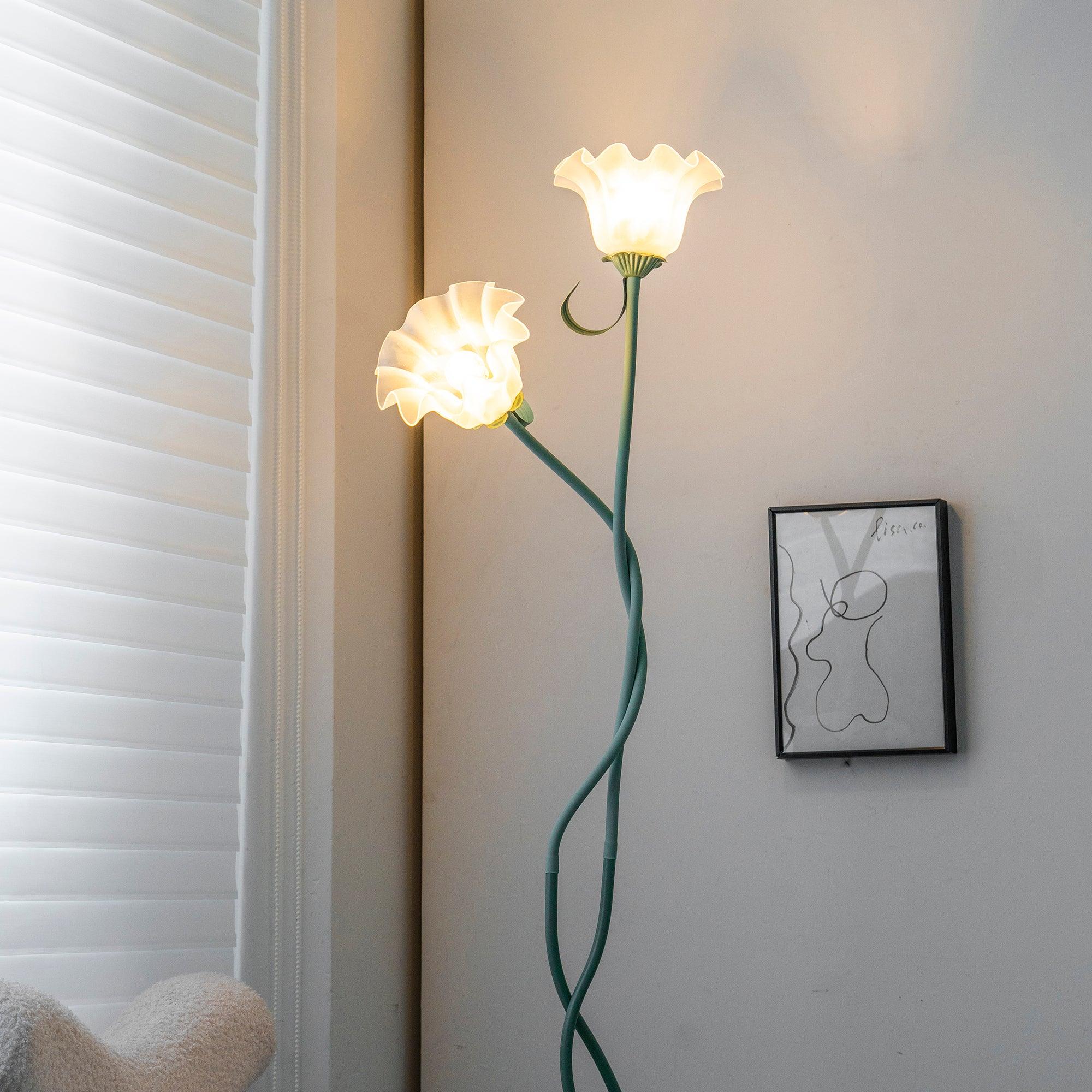 Elegant Modern Floor Lamp with Green Matte Finish and White Acrylic Shade for Living Room