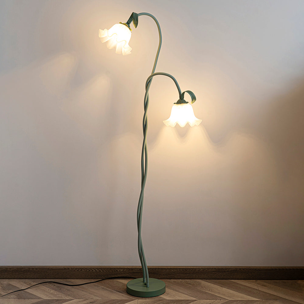 Elegant Modern Floor Lamp with Green Matte Finish and White Acrylic Shade for Living Room