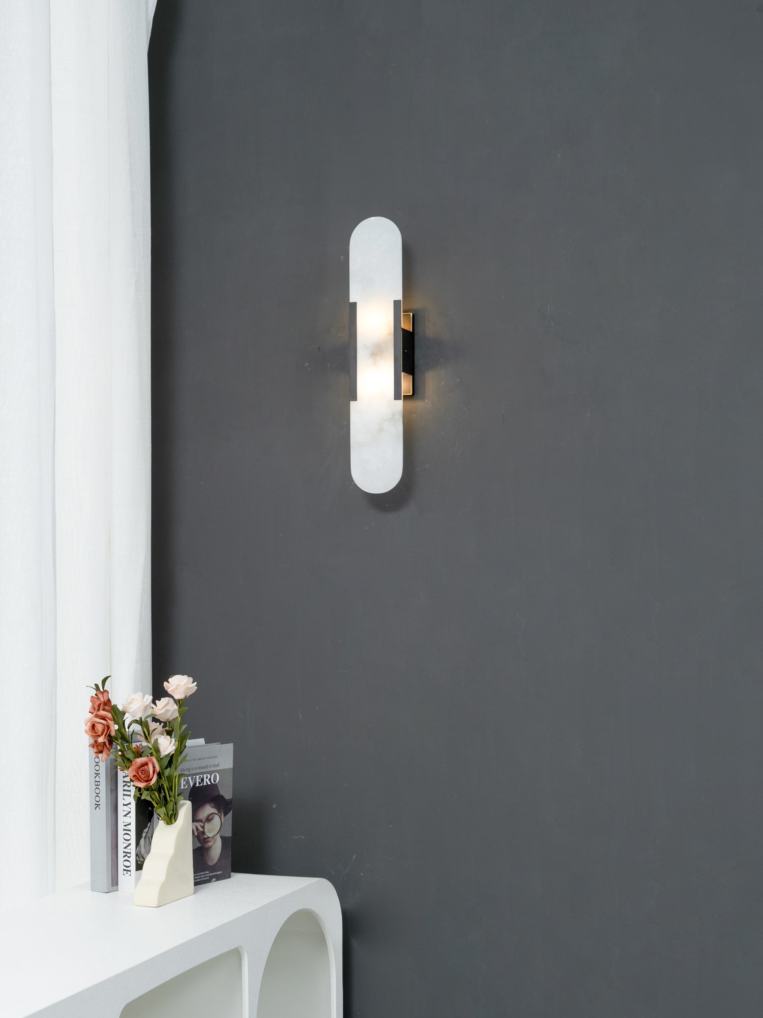 Elegant Oval Marble Wall Sconce Lighting with Adjustable LED – Durable Wall Lamp for Home Decor