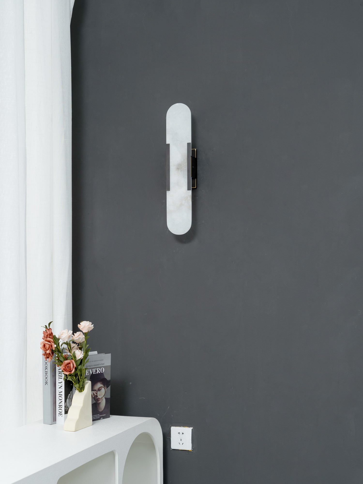 Elegant Oval Marble Wall Sconce Lighting with Adjustable LED – Durable Wall Lamp for Home Decor