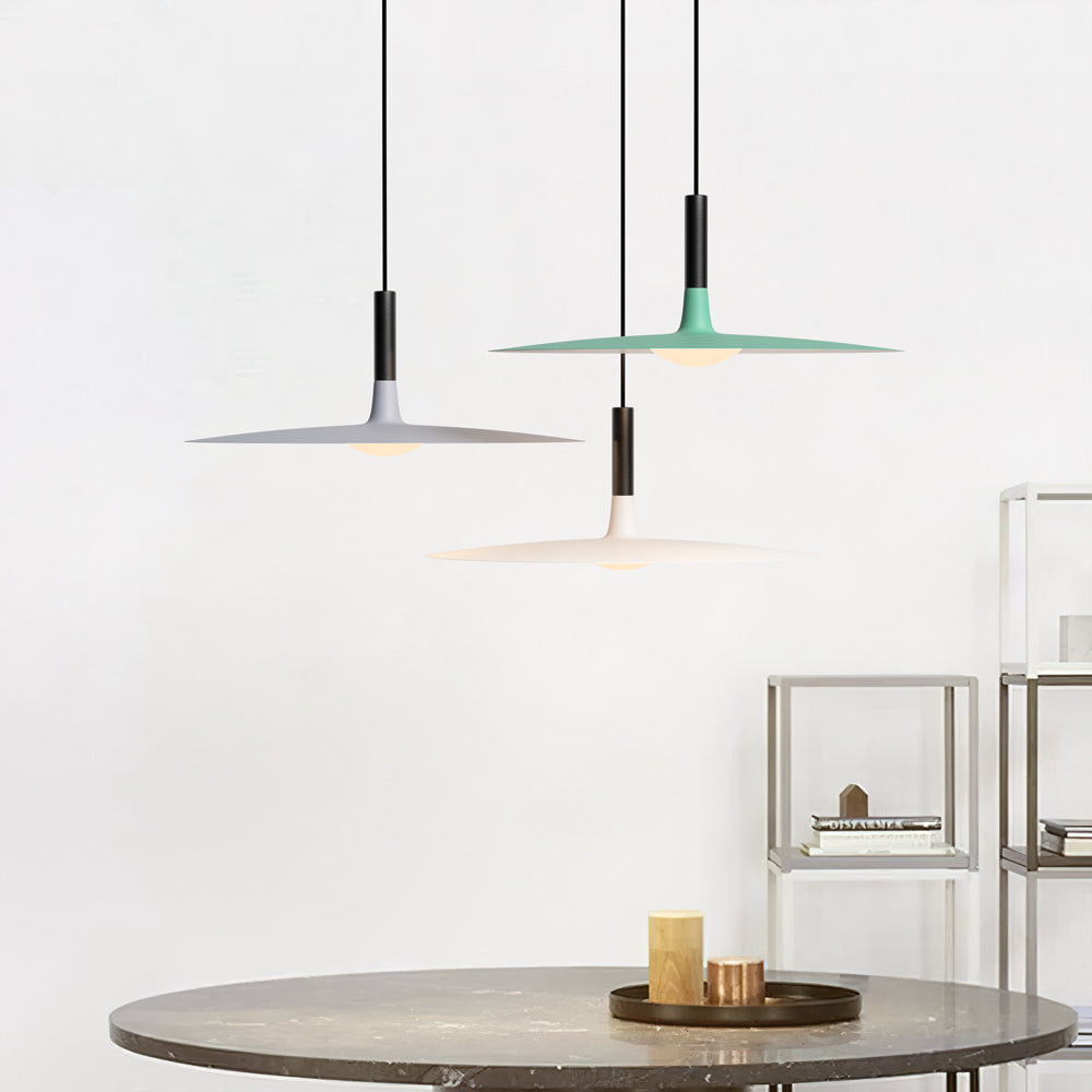 Flat LED Pendant Light with Wide Aluminum Shade