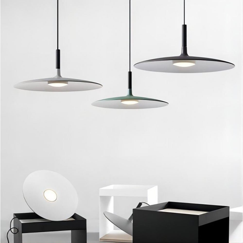 Flat LED Pendant Light with Wide Aluminum Shade