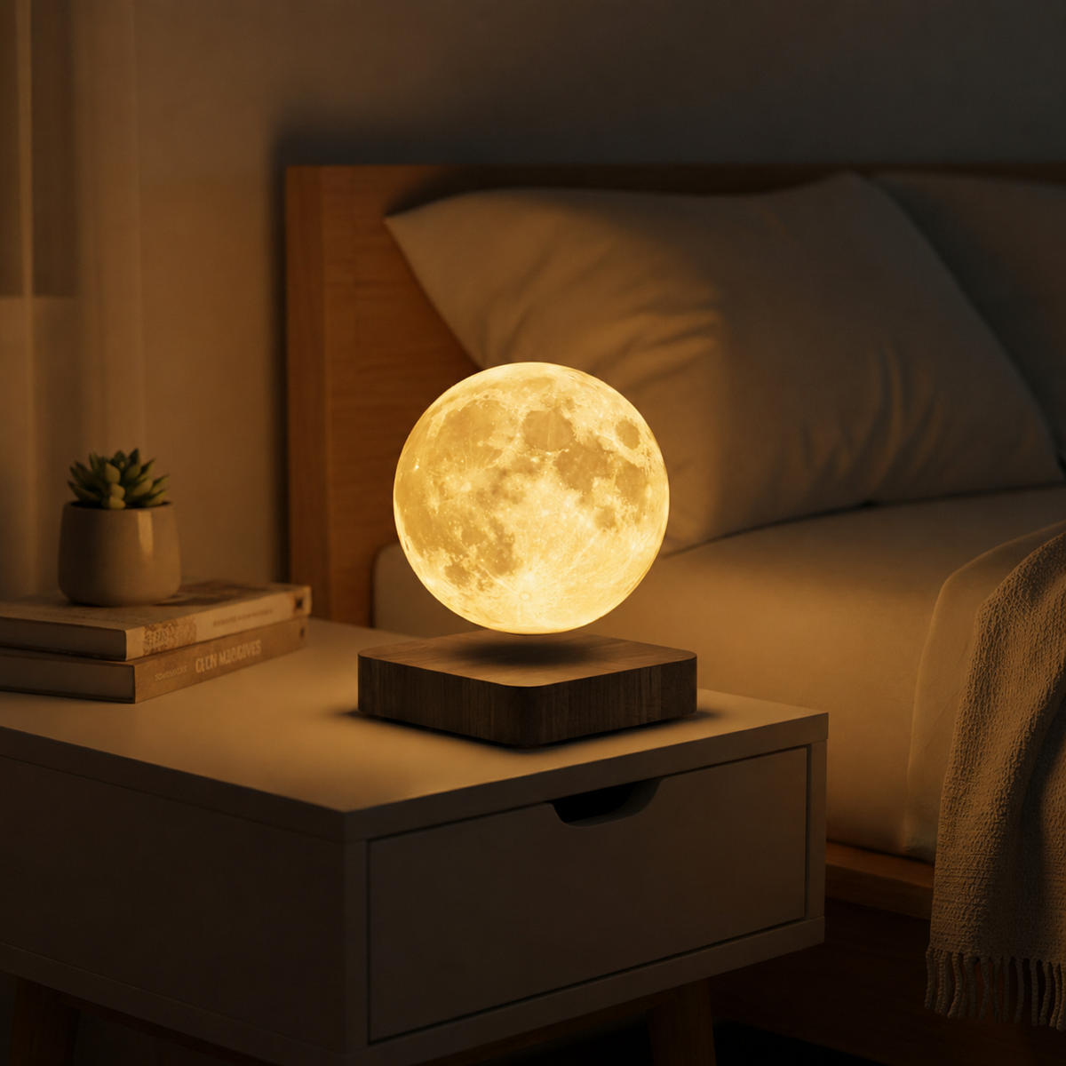 Levitating Moon Lamp with Wooden Base