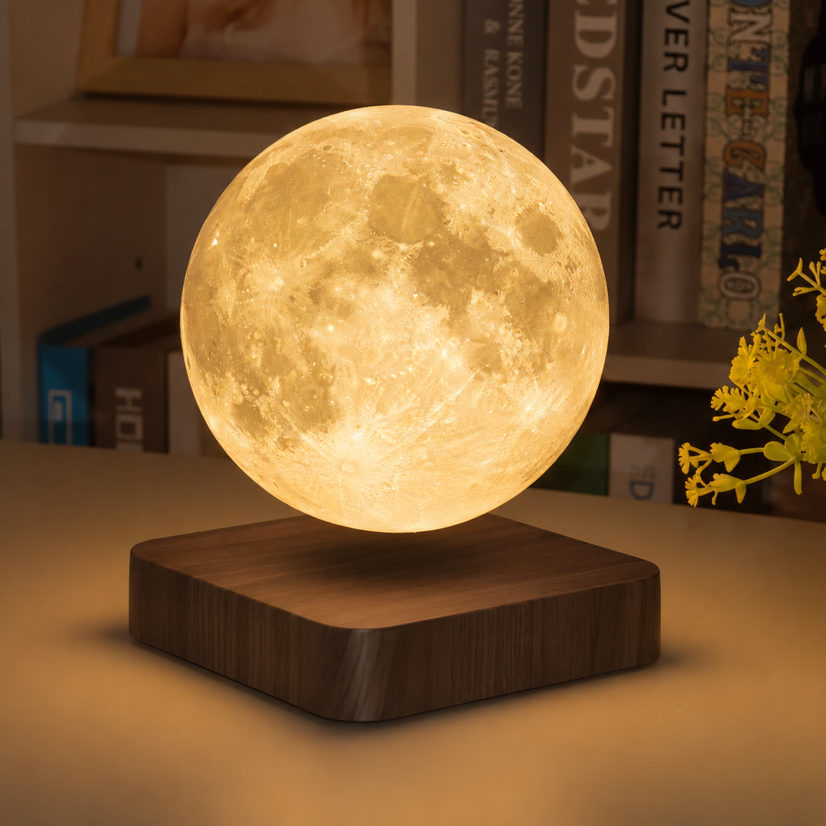 Levitating Moon Lamp with Wooden Base