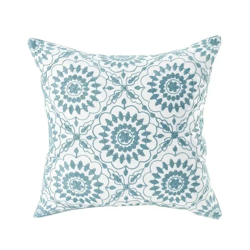 Floral Embroidered Canvas Cushion Cover