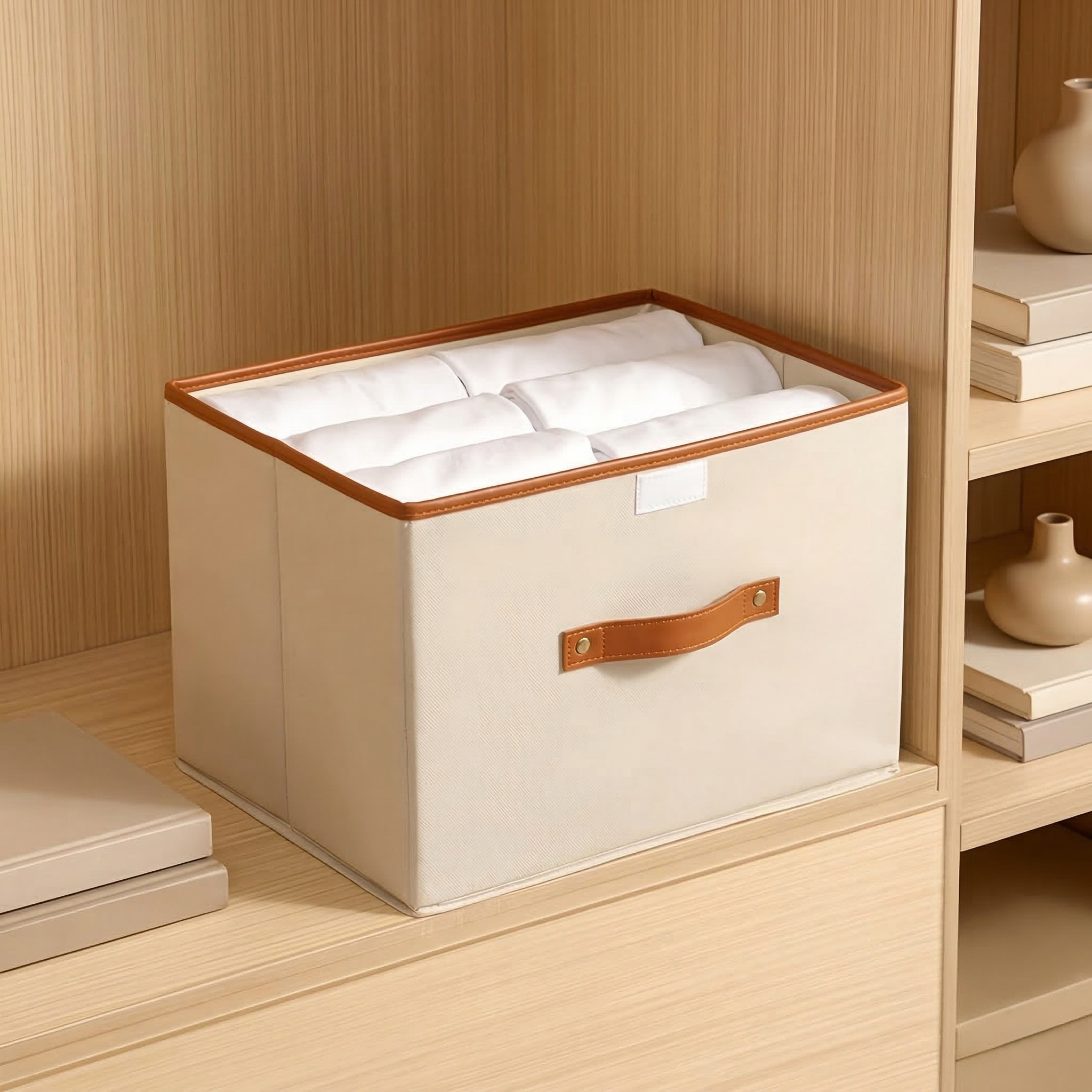 Foldable Storage Box with Lid – Textile Organizer with Handles for Clothes and Household Items