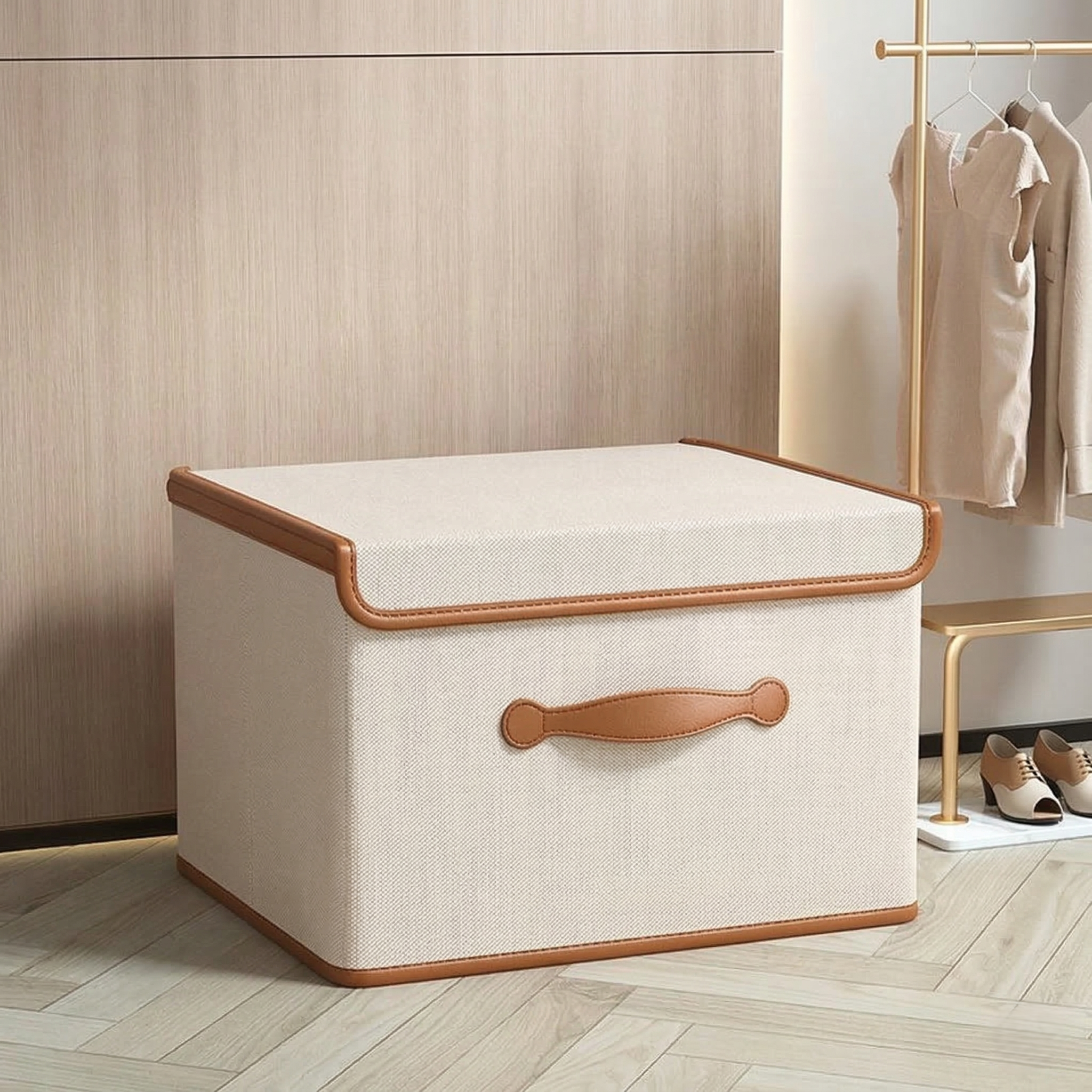 Foldable Storage Box with Lid – Textile Organizer with Handles for Clothes and Household Items