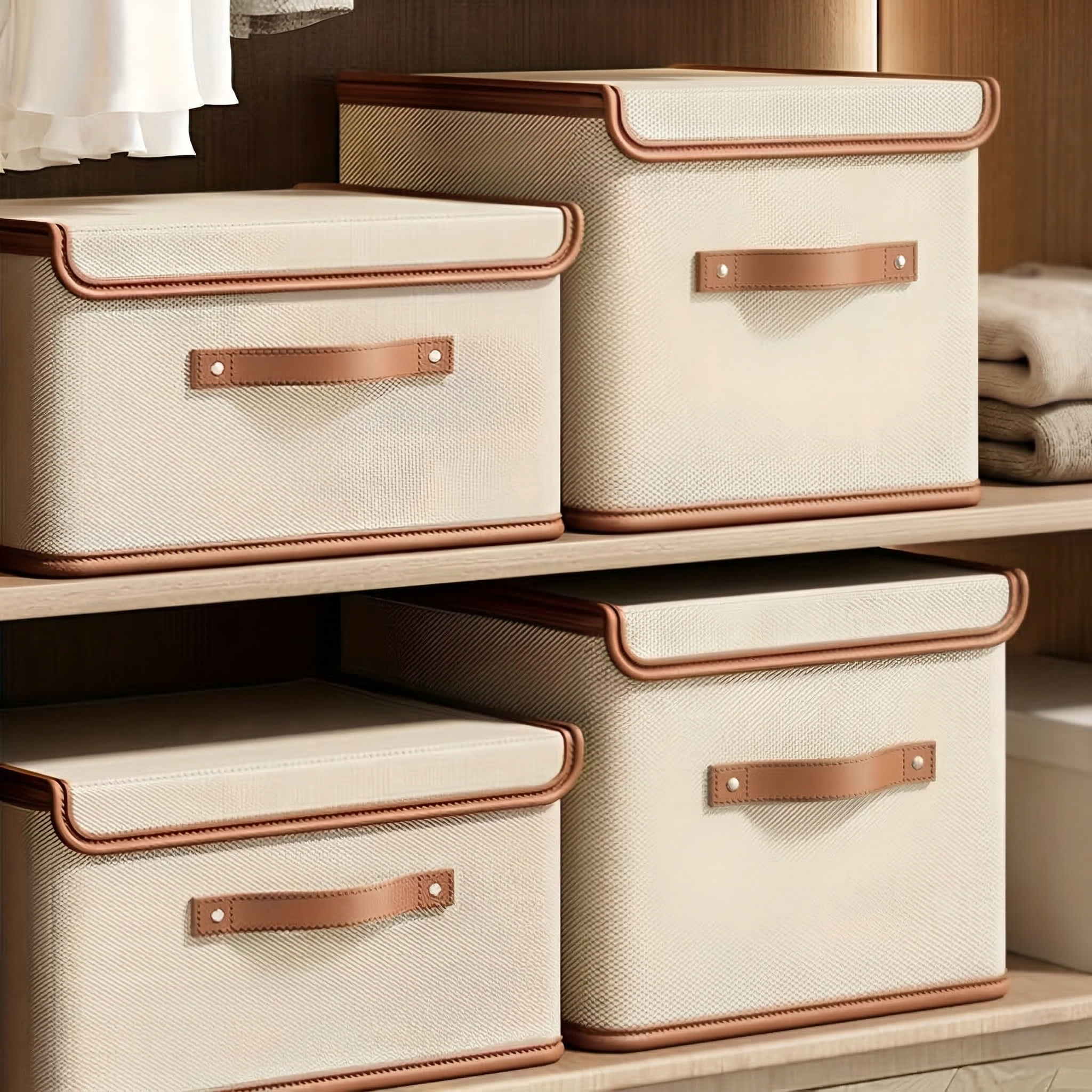 Foldable Storage Box with Lid – Textile Organizer with Handles for Clothes and Household Items