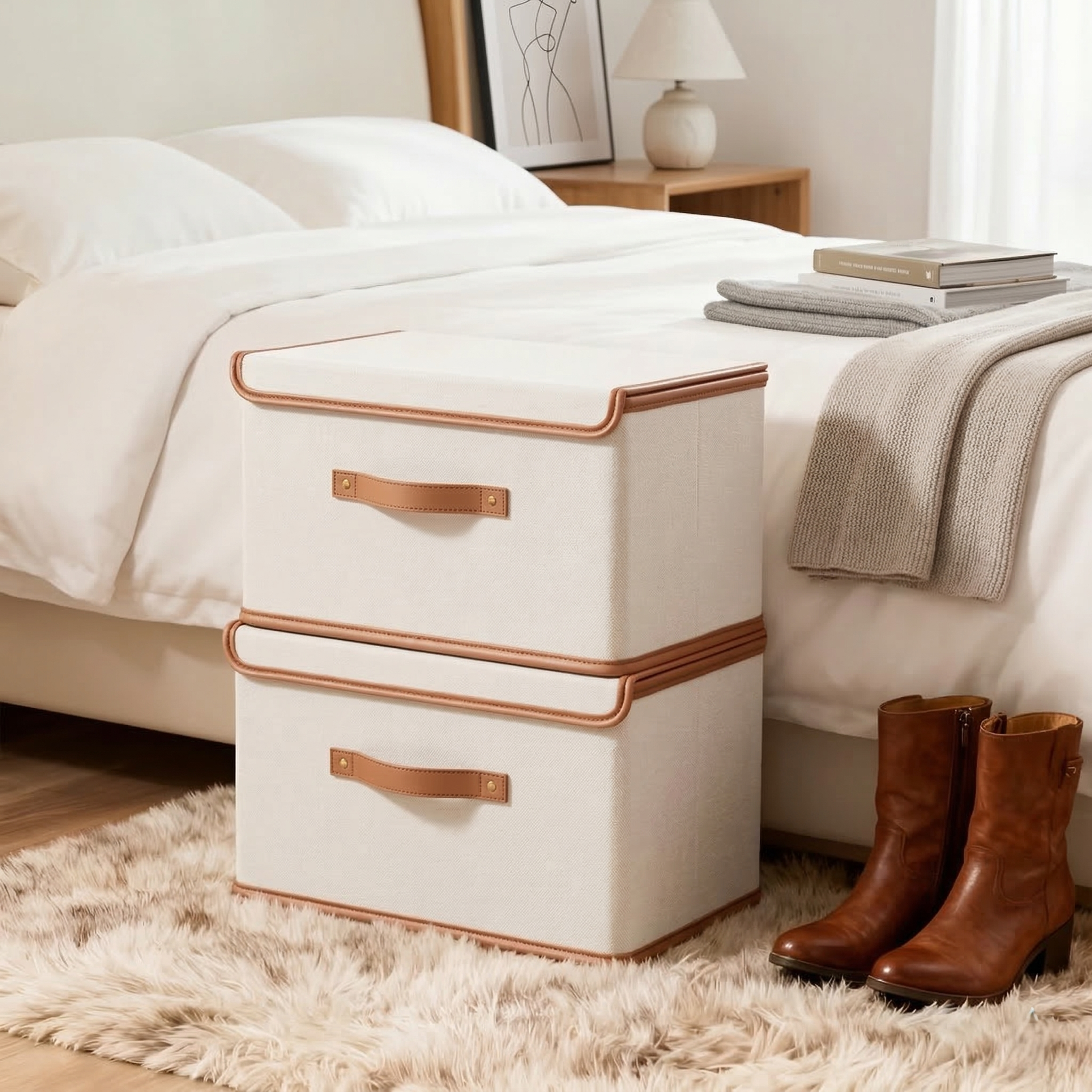 Foldable Storage Box with Lid – Textile Organizer with Handles for Clothes and Household Items