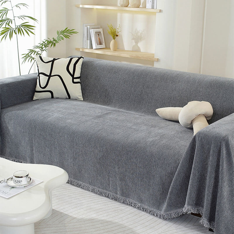 Fringed Machine-Washable Sofa Cover