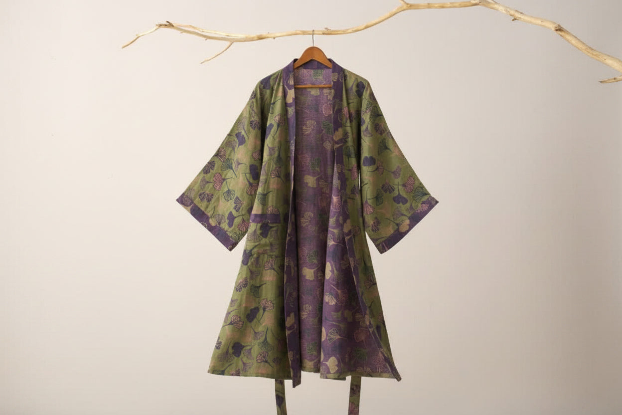 Ginkgo Biloba Leaf Pattern Bathrobe