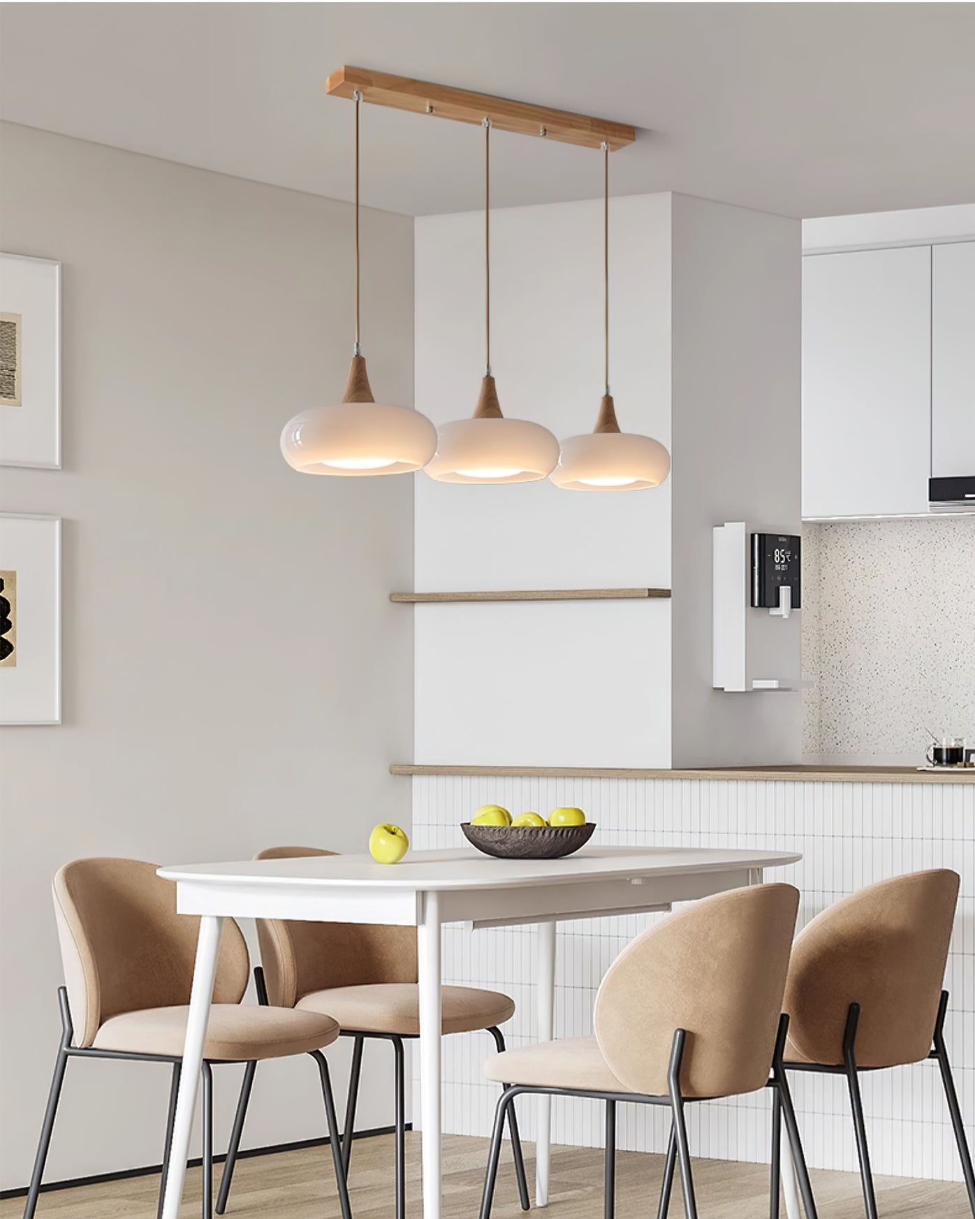 Hailie Pendant Lamp with Glass Shade and Wooden Accents – Modern Ceiling Light for Indoor Use