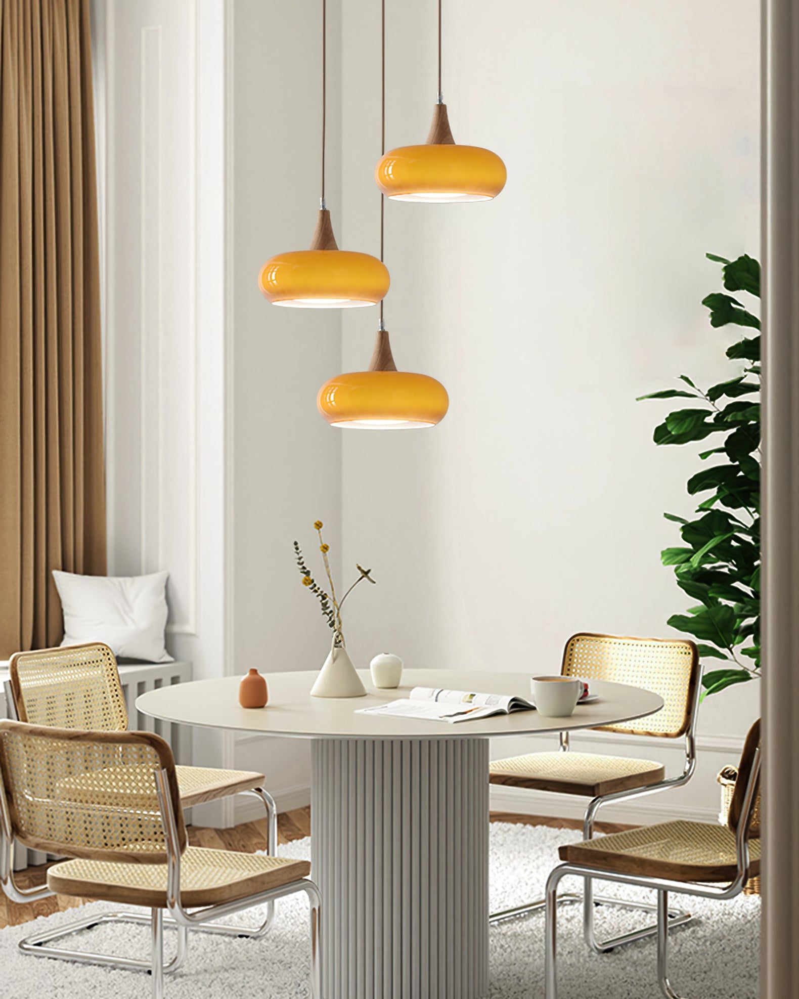 Hailie Pendant Lamp with Glass Shade and Wooden Accents – Modern Ceiling Light for Indoor Use