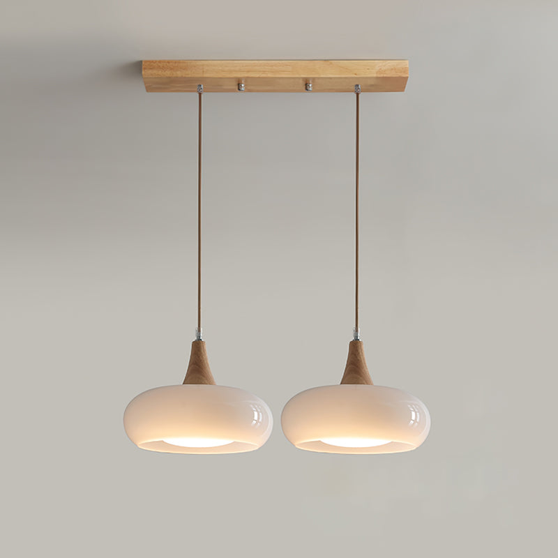 Hailie Pendant Lamp with Glass Shade and Wooden Accents – Modern Ceiling Light for Indoor Use
