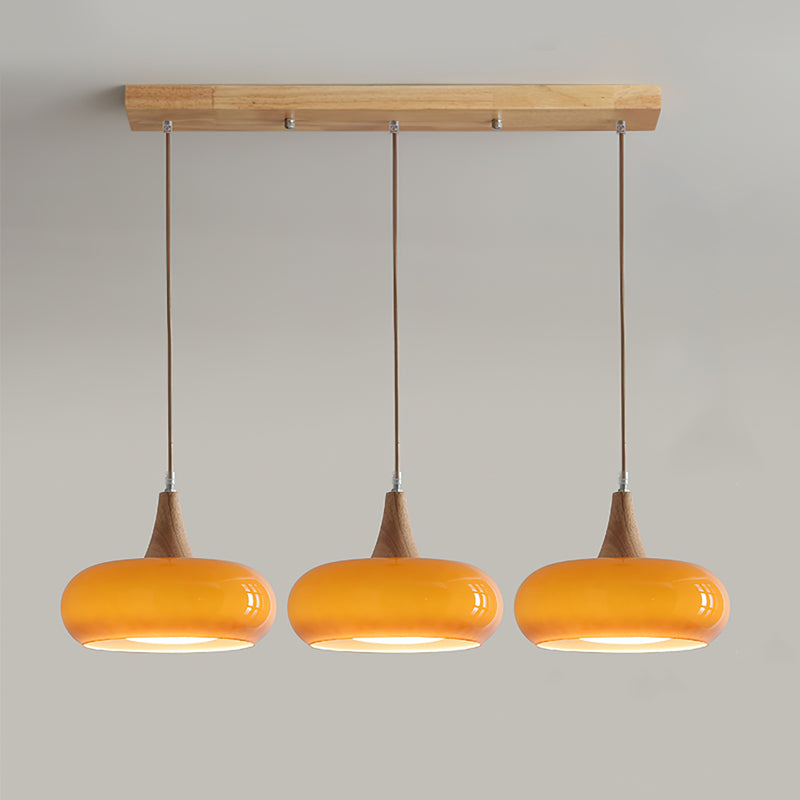 Hailie Pendant Lamp with Glass Shade and Wooden Accents – Modern Ceiling Light for Indoor Use