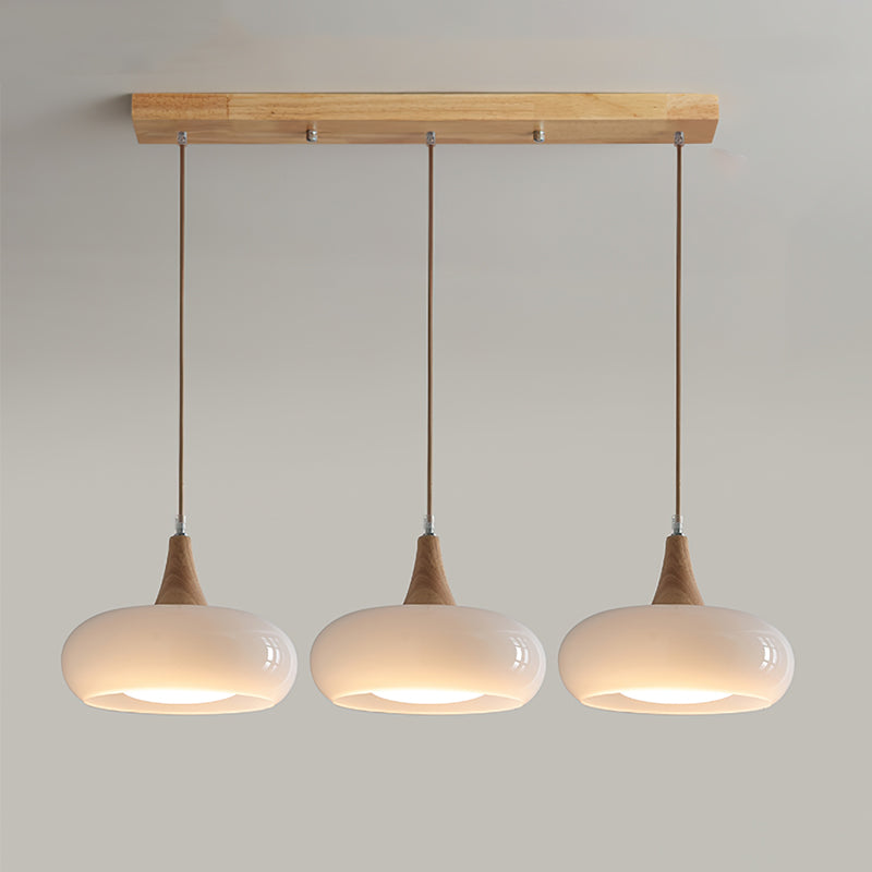 Hailie Pendant Lamp with Glass Shade and Wooden Accents – Modern Ceiling Light for Indoor Use