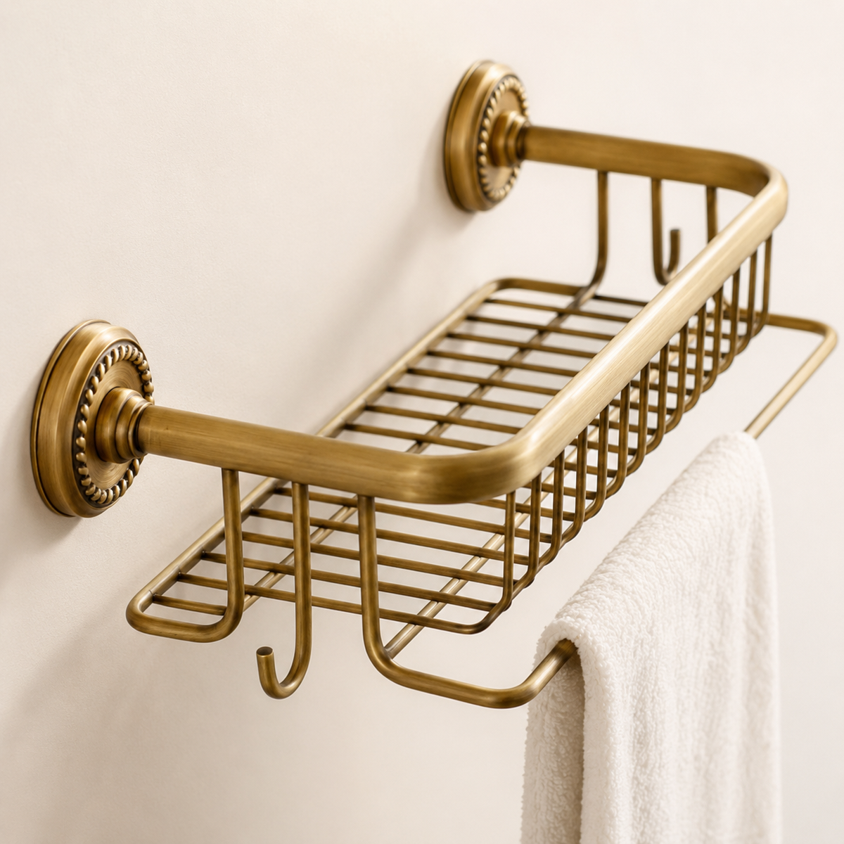 Brushed Brass Wire Wall Shelf 55 cm