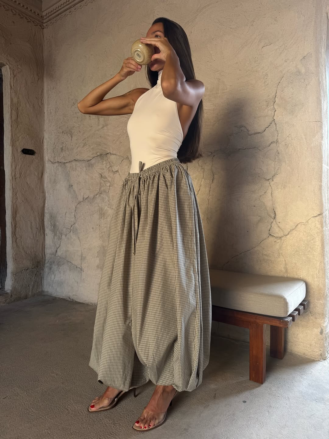 Women's Khaki Wide-Leg Pants